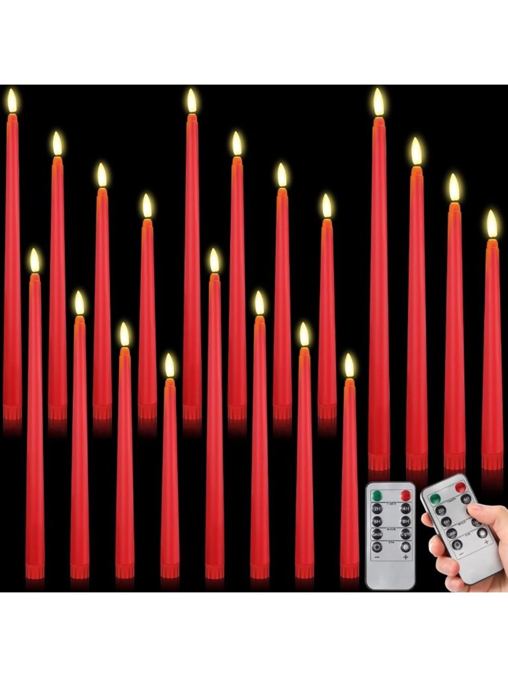 16 Pcs Red Flameless Taper Candles with Remote & Timer - Perfect for Home Decor